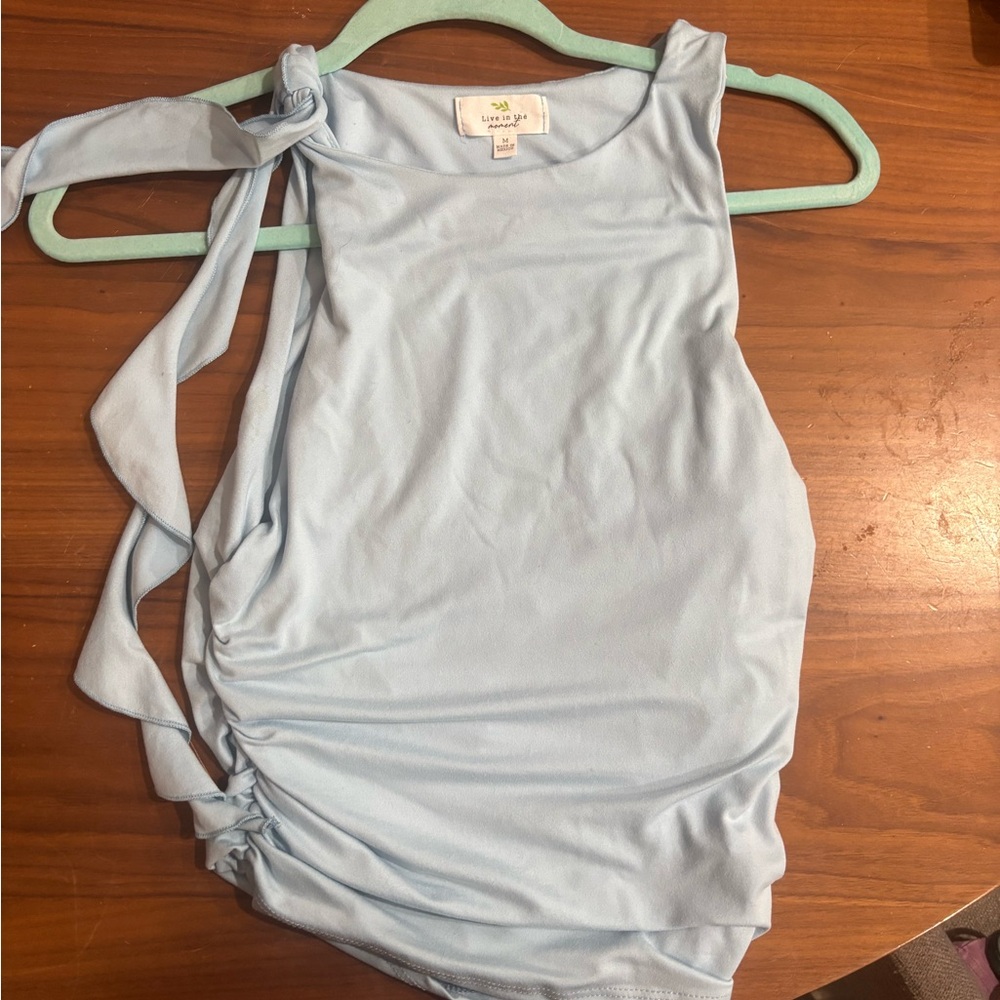 Light Blue Sleeveless Top with Side Tie